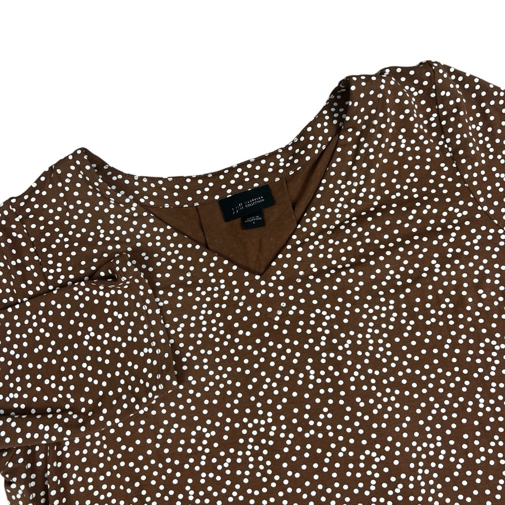 J.‎ Jill Top Womens Small Wearever Collection Polka Dot Stretch Brown V-Neck